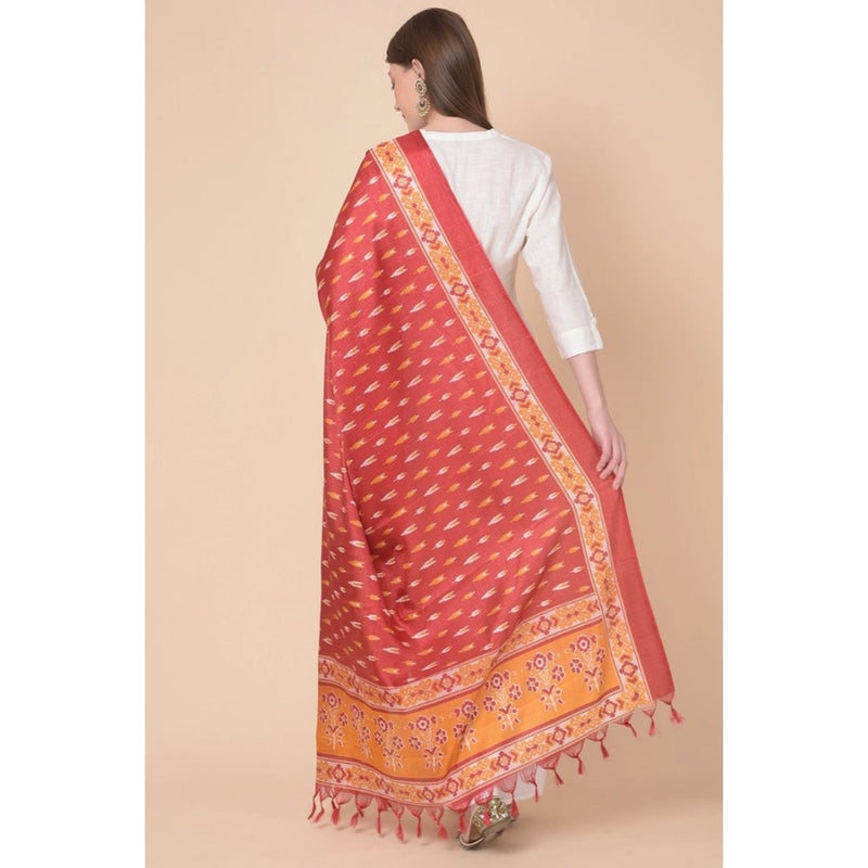 Mayawye Women's Art Silk Printed Dupatta (Red, Length: 2.25 to 2.50 Mtr)