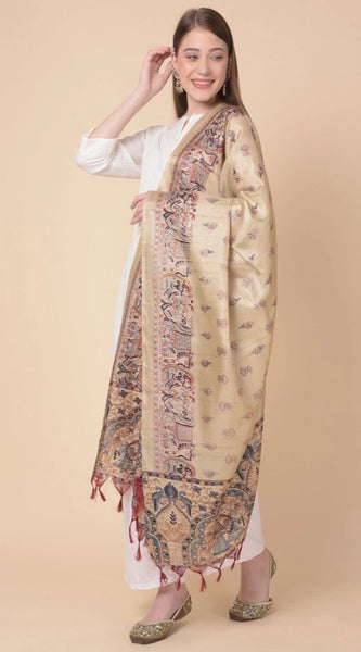 Mayawye Women's Art Silk Printed Dupatta (Gold, Length: 2.25 to 2.50 Mtr)