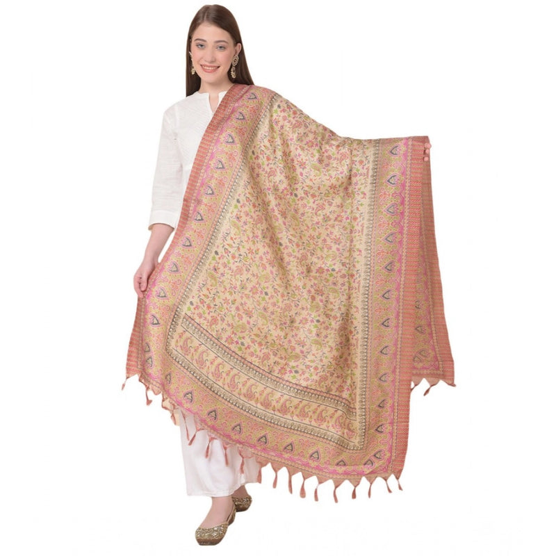 Mayawye Women's Art Silk Printed Dupatta (Pink, Length: 2.25 to 2.50 Mtr)