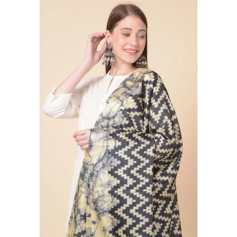 Mayawye Women's Art Silk Printed Dupatta (Black, Length: 2.25 to 2.50 Mtr)