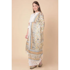 Mayawye Women's Art Silk Printed Dupatta (White, Length: 2.25 to 2.50 Mtr)