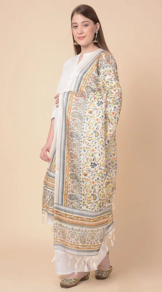 Mayawye Women's Art Silk Printed Dupatta (White, Length: 2.25 to 2.50 Mtr)