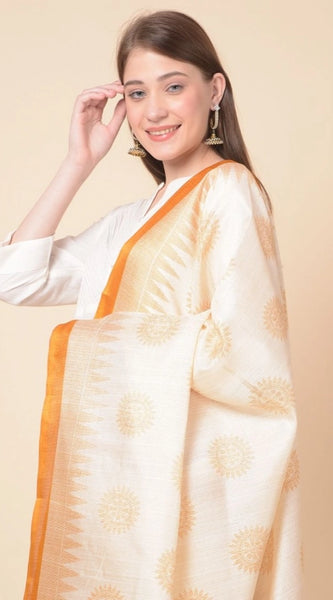 Mayawye Women's Art Silk Printed Dupatta (Orange, Length: 2.25 to 2.50 Mtr)