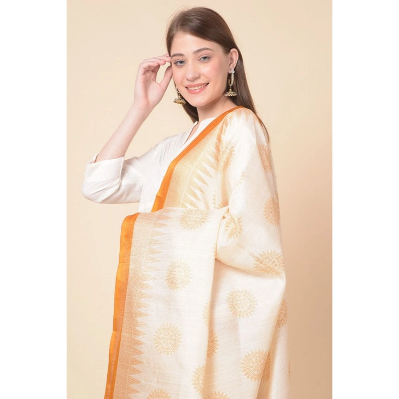 Mayawye Women's Art Silk Printed Dupatta (Orange, Length: 2.25 to 2.50 Mtr)