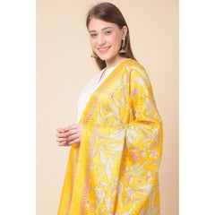 Mayawye Women's Art Silk Printed Dupatta (Yellow, Length: 2.25 to 2.50 Mtr)