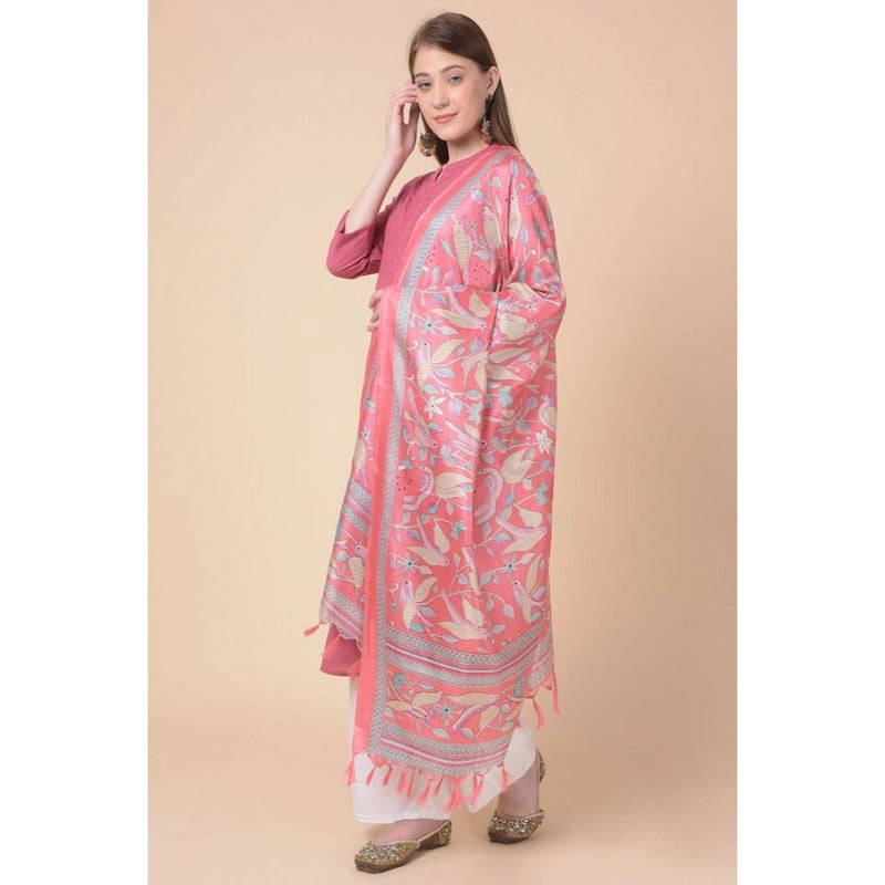 Mayawye Women's Art Silk Printed Dupatta (Pink, Length: 2.25 to 2.50 Mtr)