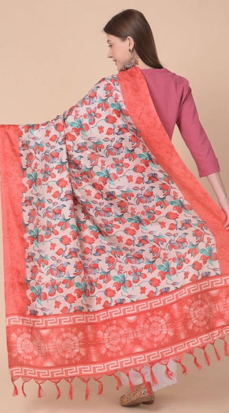 Mayawye Women's Art Silk Printed Dupatta (Red, Length: 2.25 to 2.50 Mtr)