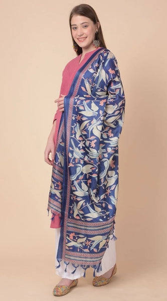 Mayawye Women's Art Silk Printed Dupatta (Blue, Length: 2.25 to 2.50 Mtr)