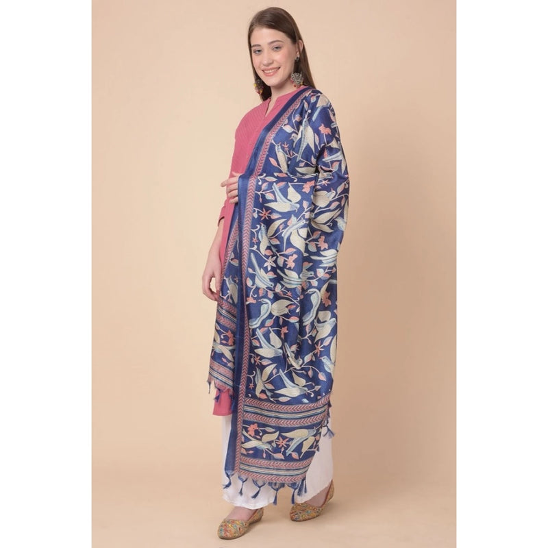 Mayawye Women's Art Silk Printed Dupatta (Blue, Length: 2.25 to 2.50 Mtr)