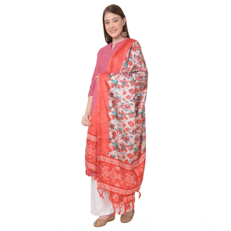 Mayawye Women's Art Silk Printed Dupatta (Red, Length: 2.25 to 2.50 Mtr)