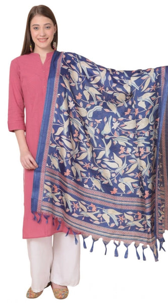 Mayawye Women's Art Silk Printed Dupatta (Blue, Length: 2.25 to 2.50 Mtr)