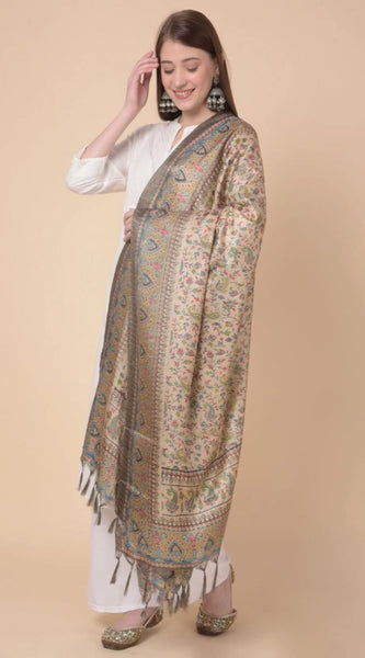 Mayawye Women's Art Silk Printed Dupatta (Light Brown, Length: 2.25 to 2.50 Mtr)