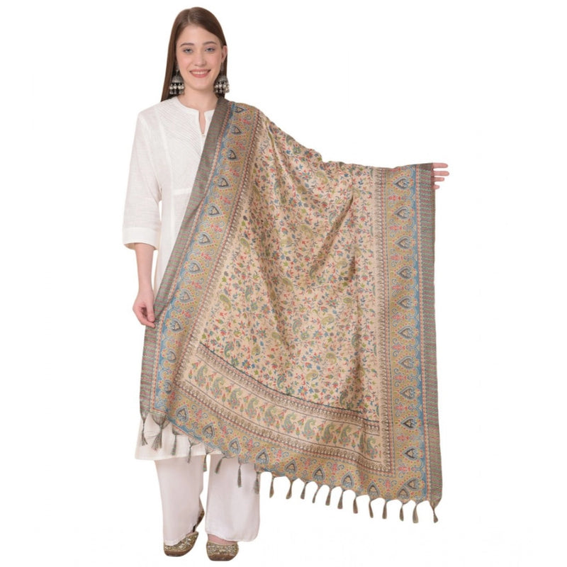 Mayawye Women's Art Silk Printed Dupatta (Light Brown, Length: 2.25 to 2.50 Mtr)