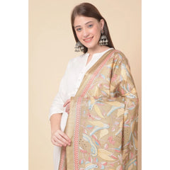 Mayawye Women's Art Silk Printed Dupatta (Light Brown, Length: 2.25 to 2.50 Mtr)