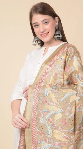 Mayawye Women's Art Silk Printed Dupatta (Light Brown, Length: 2.25 to 2.50 Mtr)