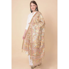 Mayawye Women's Art Silk Printed Dupatta (Light Brown, Length: 2.25 to 2.50 Mtr)