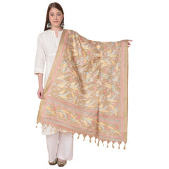 Mayawye Women's Art Silk Printed Dupatta (Light Brown, Length: 2.25 to 2.50 Mtr)