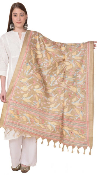Mayawye Women's Art Silk Printed Dupatta (Light Brown, Length: 2.25 to 2.50 Mtr)