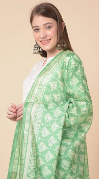 Mayawye Women's Art Silk Printed Dupatta (Light Green, Length: 2.25 to 2.50 Mtr)