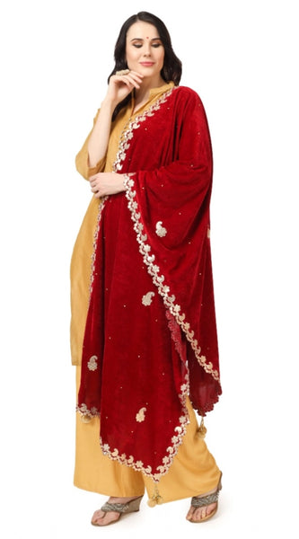 Mayawye Women's Velvet Gotta Patti Dupatta (Maroon, Length: 2.25 to 2.50 Mtr)