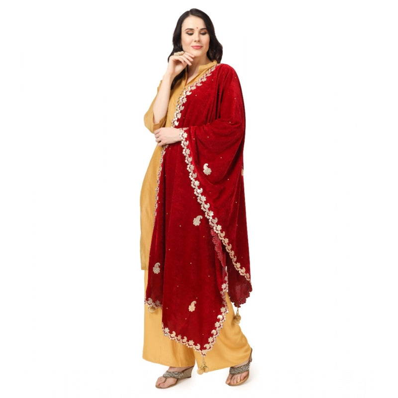 Mayawye Women's Velvet Gotta Patti Dupatta (Maroon, Length: 2.25 to 2.50 Mtr)