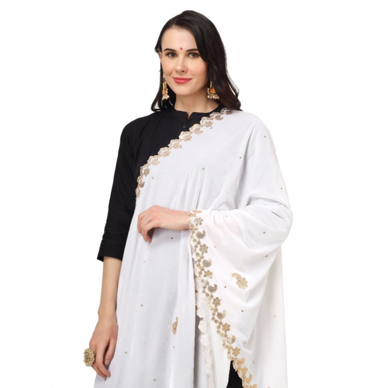 Mayawye Women's Velvet Gotta Patti Dupatta (White, Length: 2.25 to 2.50 Mtr)