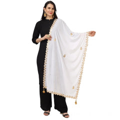 Mayawye Women's Velvet Gotta Patti Dupatta (White, Length: 2.25 to 2.50 Mtr)