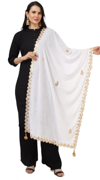 Mayawye Women's Velvet Gotta Patti Dupatta (White, Length: 2.25 to 2.50 Mtr)