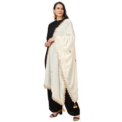 Mayawye Women's Velvet Gotta Patti Dupatta (Off White, Length: 2.25 to 2.50 Mtr)