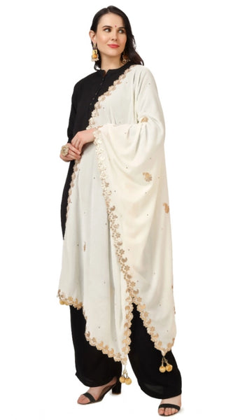 Mayawye Women's Velvet Gotta Patti Dupatta (Off White, Length: 2.25 to 2.50 Mtr)