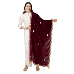 Mayawye Women's Velvet Gotta Patti Dupatta (Purple, Length: 2.25 to 2.50 Mtr)