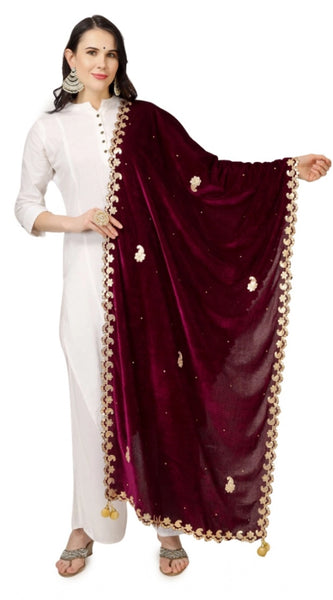 Mayawye Women's Velvet Gotta Patti Dupatta (Purple, Length: 2.25 to 2.50 Mtr)