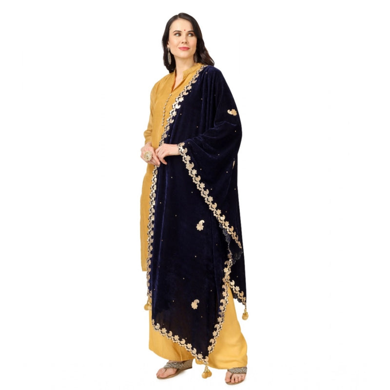 Mayawye Women's Velvet Gotta Patti Dupatta (Blue, Length: 2.25 to 2.50 Mtr)