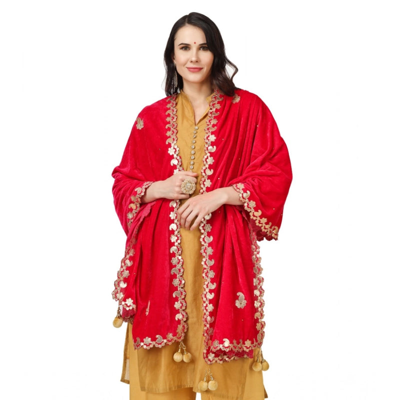 Mayawye Women's Velvet Gotta Patti Dupatta (Pink, Length: 2.25 to 2.50 Mtr)