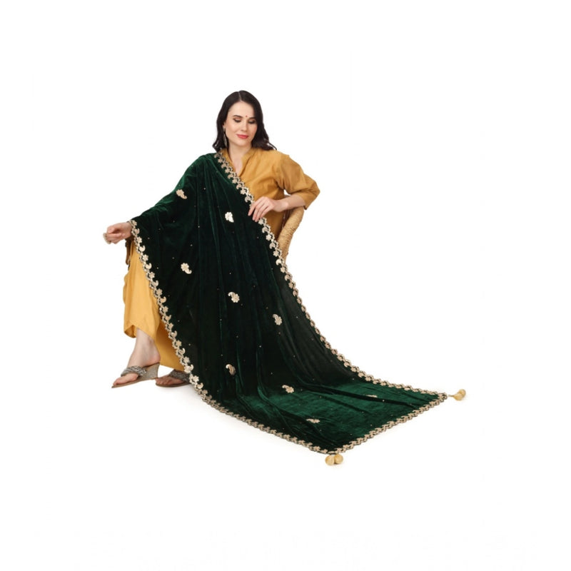Mayawye Women's Velvet Gotta Patti Dupatta (Green, Length: 2.25 to 2.50 Mtr)
