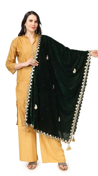 Mayawye Women's Velvet Gotta Patti Dupatta (Green, Length: 2.25 to 2.50 Mtr)