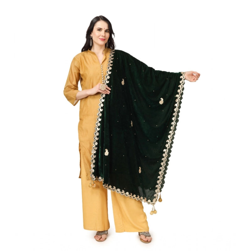 Mayawye Women's Velvet Gotta Patti Dupatta (Green, Length: 2.25 to 2.50 Mtr)