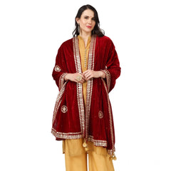 Mayawye Women's Velvet Gotta Patti Dupatta (Maroon, Length: 2.25 to 2.50 Mtr)