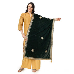 Mayawye Women's Velvet Gotta Patti Dupatta (Green, Length: 2.25 to 2.50 Mtr)