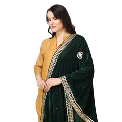 Mayawye Women's Velvet Gotta Patti Dupatta (Green, Length: 2.25 to 2.50 Mtr)