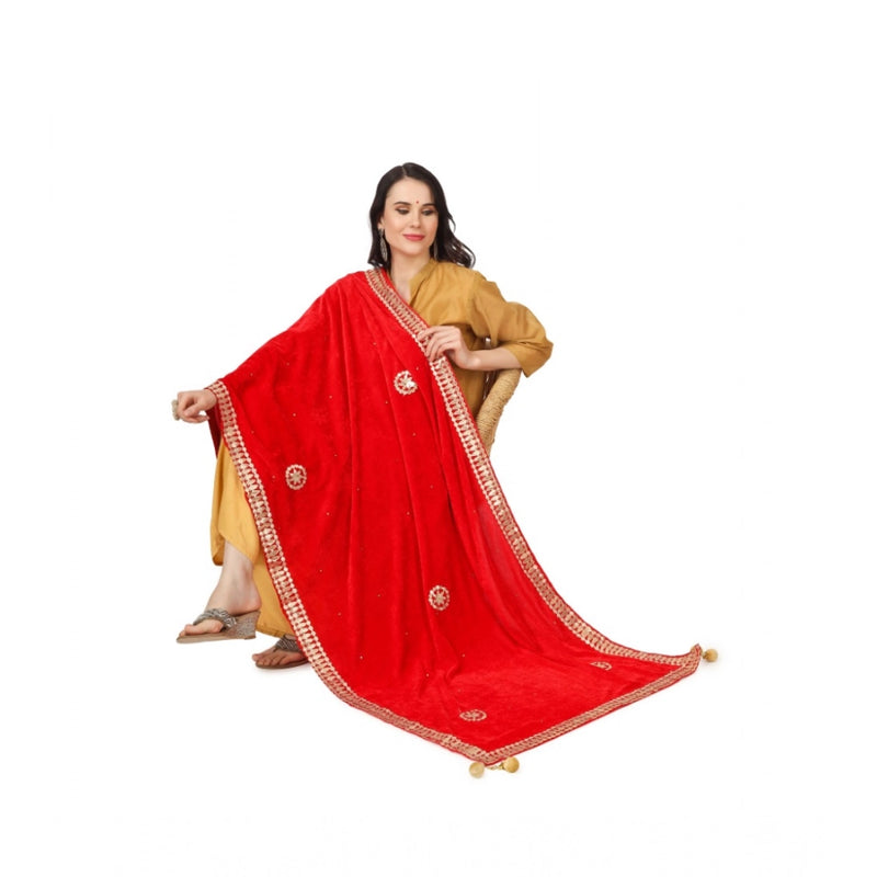 Mayawye Women's Velvet Gotta Patti Dupatta (Red, Length: 2.25 to 2.50 Mtr)