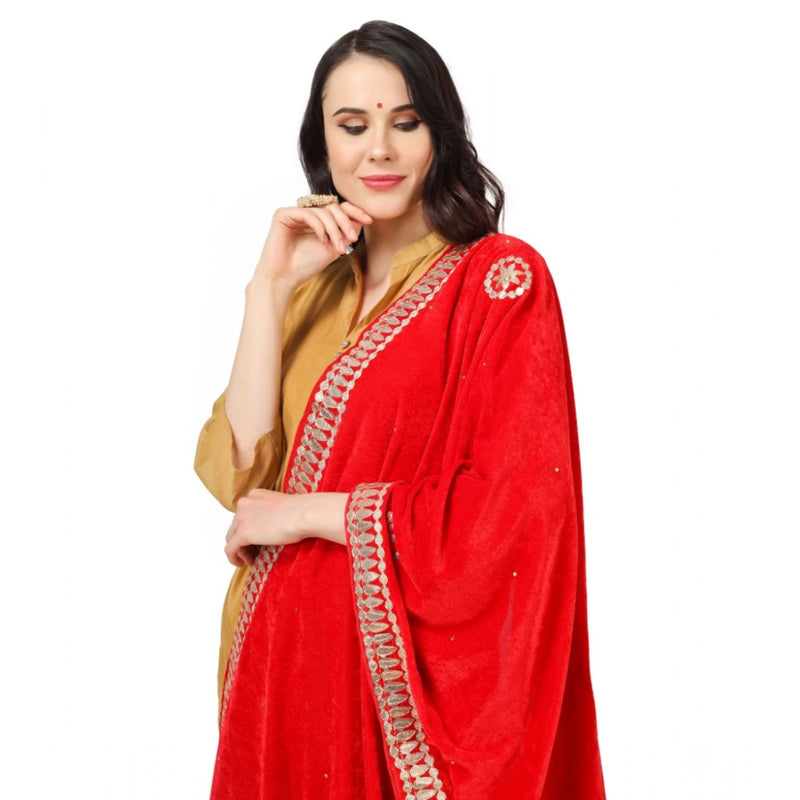 Mayawye Women's Velvet Gotta Patti Dupatta (Red, Length: 2.25 to 2.50 Mtr)