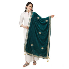 Mayawye Women's Velvet Gotta Patti Dupatta (Dark Green, Length: 2.25 to 2.50 Mtr)
