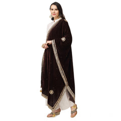 Mayawye Women's Velvet Gotta Patti Dupatta (Brown, Length: 2.25 to 2.50 Mtr)