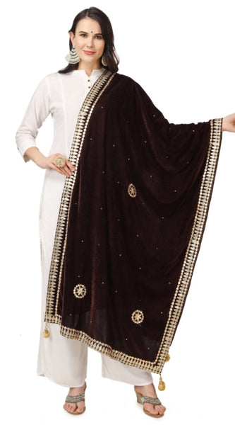 Mayawye Women's Velvet Gotta Patti Dupatta (Brown, Length: 2.25 to 2.50 Mtr)