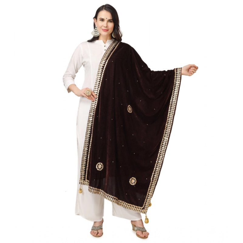 Mayawye Women's Velvet Gotta Patti Dupatta (Brown, Length: 2.25 to 2.50 Mtr)