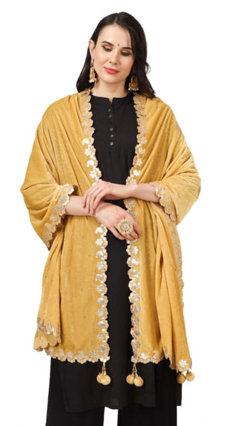 Mayawye Women's Velvet Gotta Patti Dupatta (Yellow, Length: 2.25 to 2.50 Mtr)