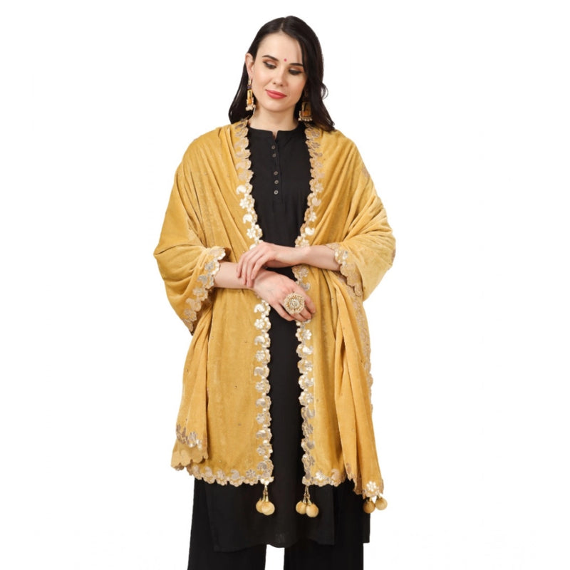 Mayawye Women's Velvet Gotta Patti Dupatta (Yellow, Length: 2.25 to 2.50 Mtr)