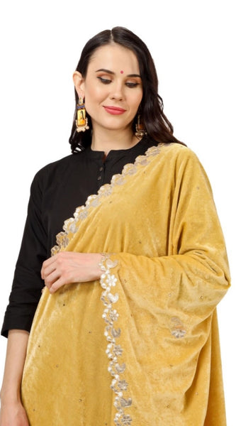 Mayawye Women's Velvet Gotta Patti Dupatta (Yellow, Length: 2.25 to 2.50 Mtr)