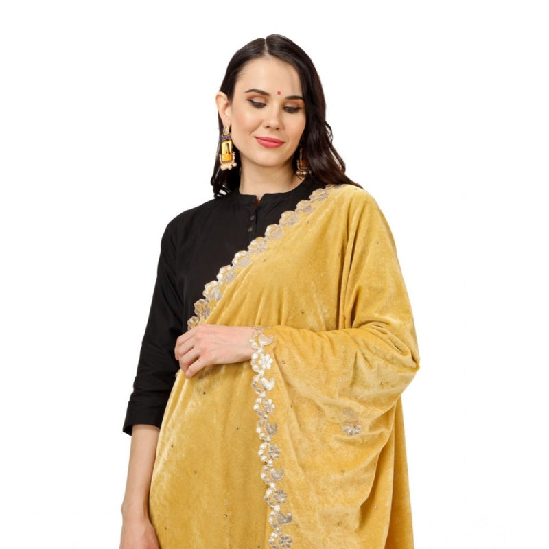 Mayawye Women's Velvet Gotta Patti Dupatta (Yellow, Length: 2.25 to 2.50 Mtr)